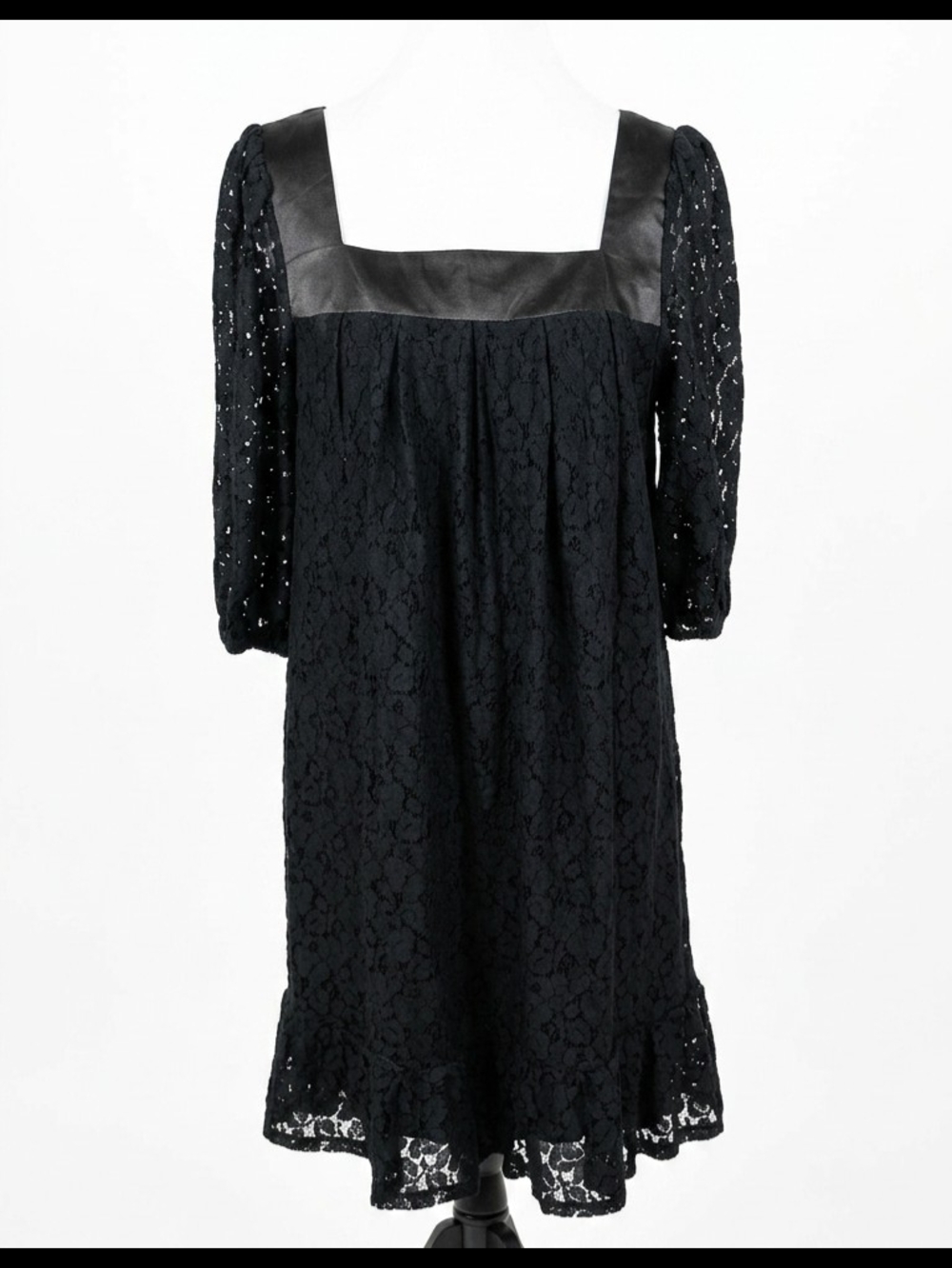 I.N. Studio Black Lace Square-Neck Empire Waist Dress with Leather Trim